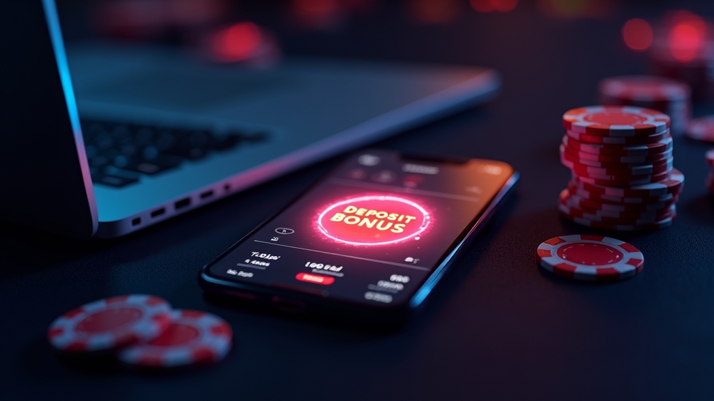 Oferta ativa de depósito com código numa mesa de casino iluminada