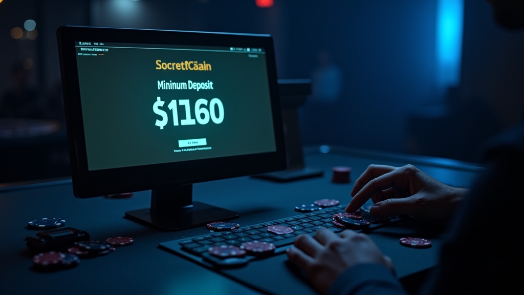 Jogador a observar o depósito mínimo num ecrã de caixa de casino