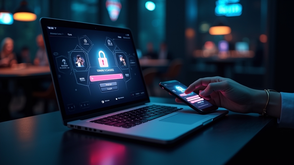 Ecrã de login com ambiente escuro e ícones de acesso seguro